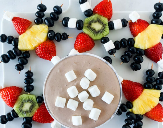 fruit snowflakes with hot cocoa dip